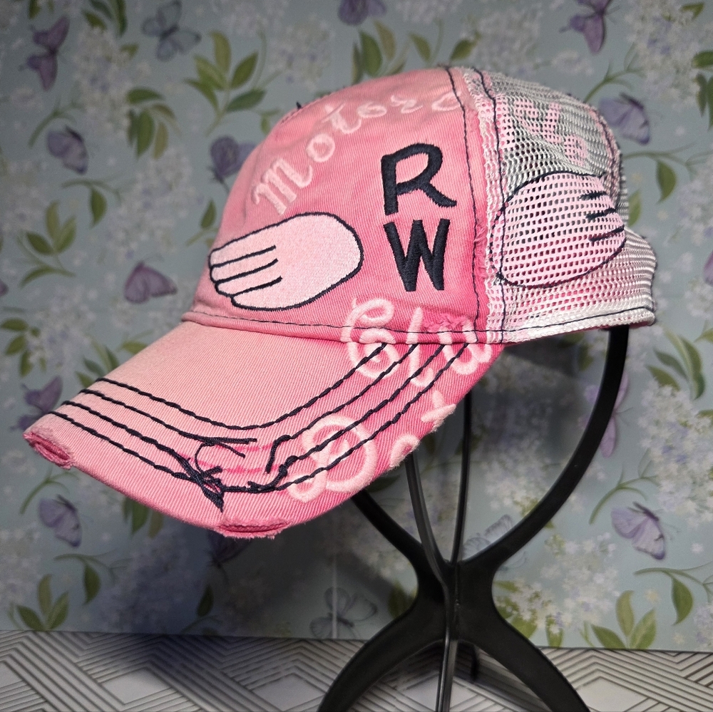 True Religion Pink Distressed Motorcycle RW Club Strapback Cap Hat Leather OS